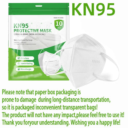 50/100PCS Adult KN95 Masks – Black & White, 5-Layer Dustproof Face Mask with Breathable Design & Adjustable Nose Bridge