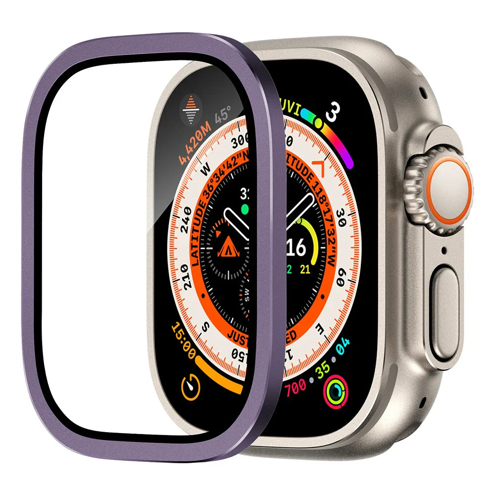 Tempered Glass Screen Protector for Apple Watch Ultra 2 49mm – Anti-Scratch HD Full Film with Metal Bumper, iWatch Ultra Accessories