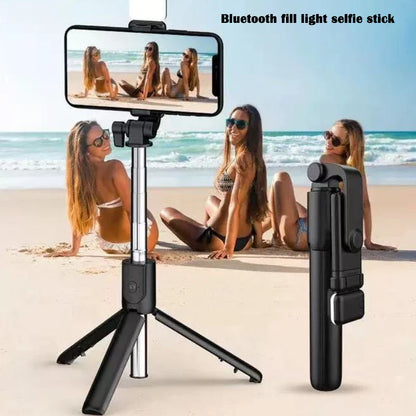 Wireless Bluetooth Selfie Stick & Tripod Stand – Fill Light with Remote Shutter for iPhone, Samsung, Xiaomi, Live Streaming Phone Holder