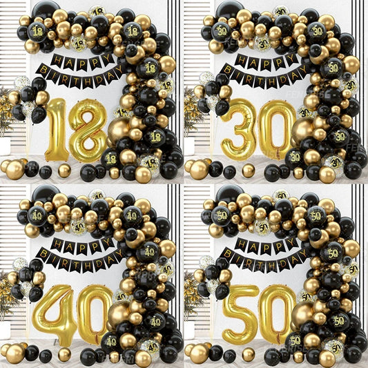 Black and Gold Balloon Garland Arch Kit - Confetti Latex Balloons for Happy 18th, 30th, 40th, 50th Birthday Party Decor and Adult Anniversaries