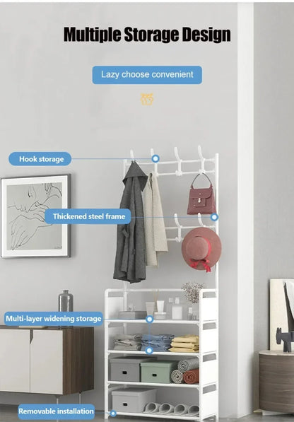 Multi-Layer Clothes Hanger & Shoe Rack – DIY Floor-Standing Hat and Shoes Organizer for Living Room Storage