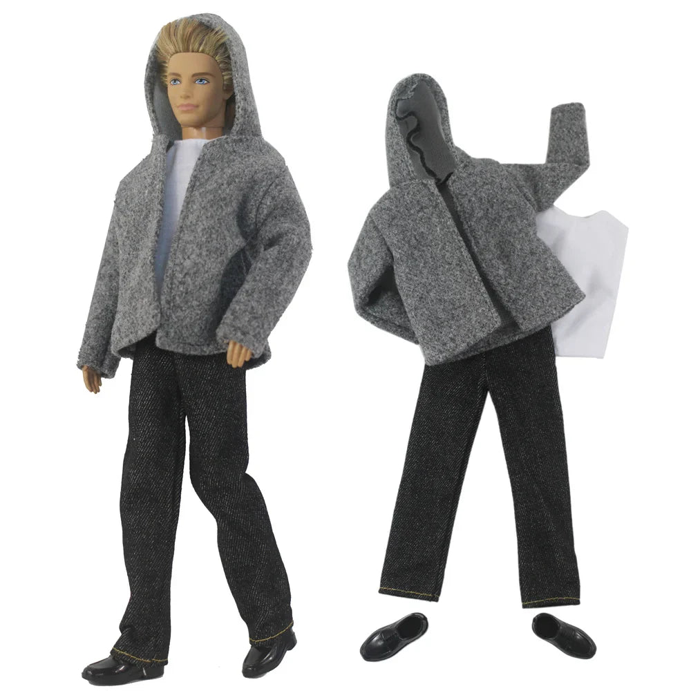 1 Set Woolen Overcoat Outfit for 12-inch Ken Doll – Multiple Styles Doll Clothes