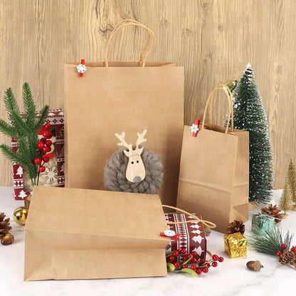 10/20pcs Brown Kraft Paper Bags with Handles – Small Gift Bags for Business, Shopping, Christmas & Party Favors