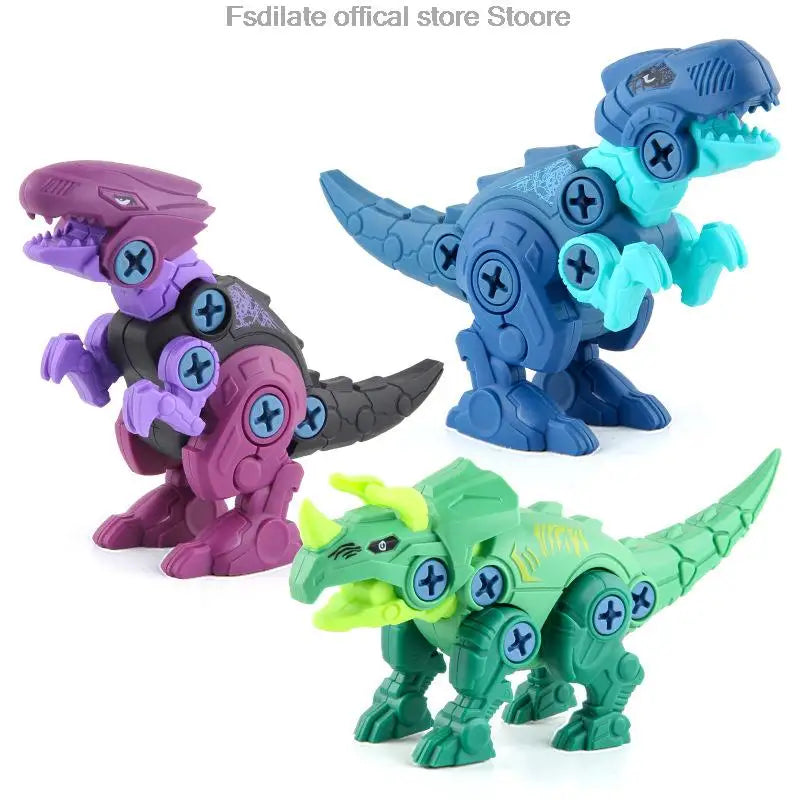 DIY T-Rex Dinosaur Building Blocks Toy – Assembled Model with Mini Electric Drill for Kids