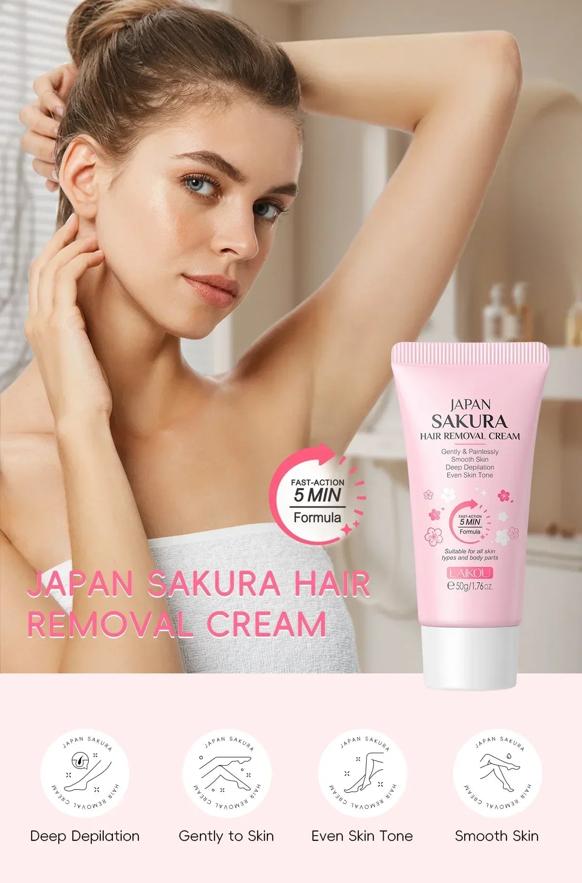 LAIKOU Hair Removal Cream 50g – Painless Epilator for Intimate Areas, Hair Growth Inhibitor, Body Care for Men & Women