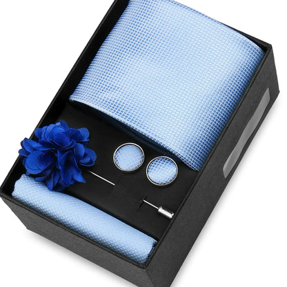 Elegant Men’s Necktie Gift Set - Fashion Tie with Handkerchief, Cufflinks & Brooch Pin Accessories for Business & Wedding