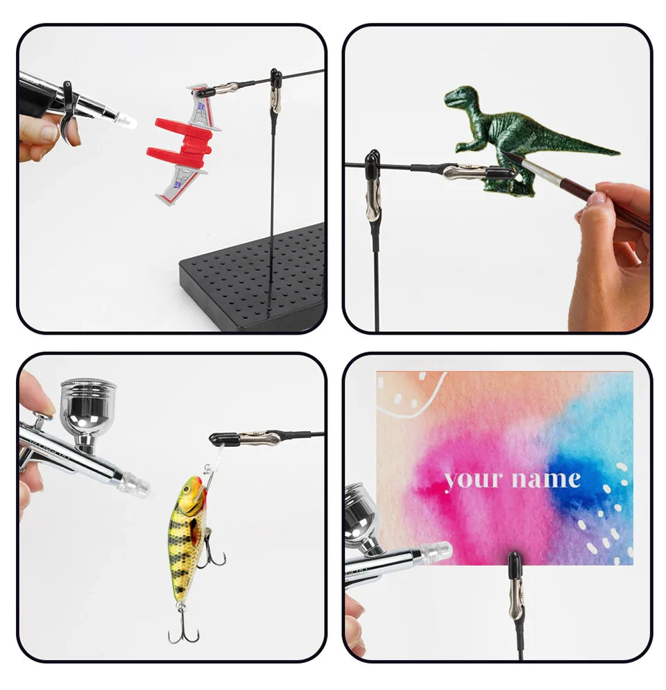 Model Painting Stand Base Holder with 20 Magnetic Alligator Clips & Flexible Sticks Set for Airbrush Crafting