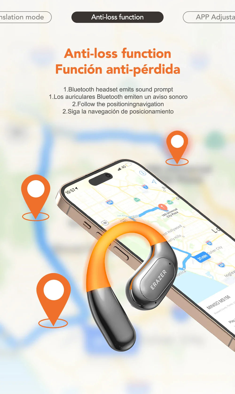 ERAZER XF31 AI Translator Earphones - Bluetooth Translation Earbuds, Sleep ASMR Headset, DIY APP, Wireless Open-Back Headphones