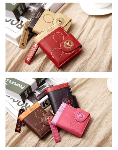Explosion-Style Women’s Short Wallet — Korean PU Leather Cute Cartoon Zipper Purse, Multi-Card Folding Daily Pocket Wallet for Students