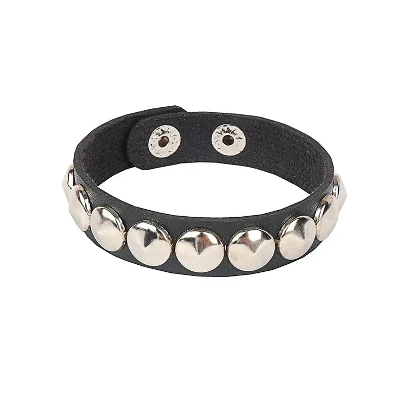 Punk Rock Hip Hop PU Leather Bracelet – Unisex Skull, Pentagram & Rivet Chain Bracelet, Trendy Party Jewelry Accessory