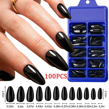 576PCS Colorful Press-On Fake Nails Set – Black & Red Oval/Square Short Full Cover Nail Tips for Salon-Style Nail Art