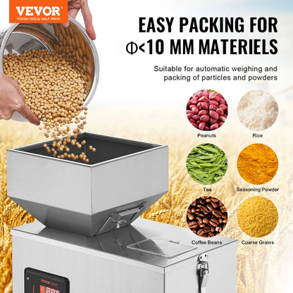 VEVOR Automatic Powder Filling Machine — Intelligent Particle Weighing Dispenser (1-100g / 1-200g / 10-500g) for Tea Seeds