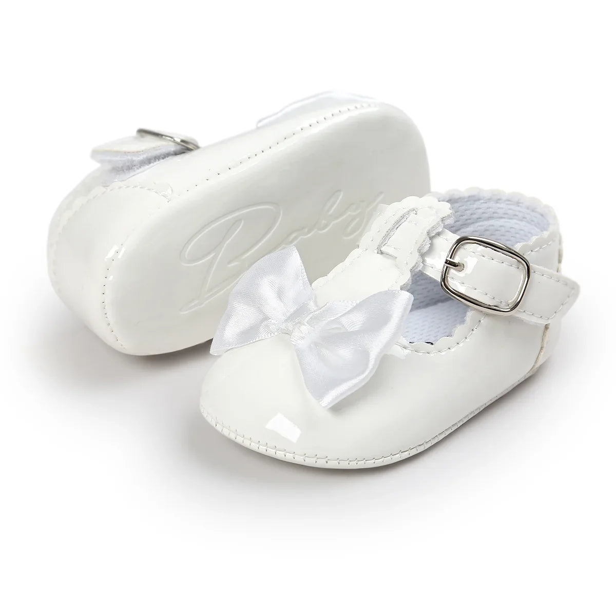 Meckior Baby Girls Dress Shoes - Classic Bowknot PU First Walker Shoes with Non-Slip Rubber Sole