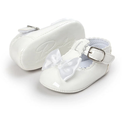 Meckior Baby Girls Dress Shoes - Classic Bowknot PU First Walker Shoes with Non-Slip Rubber Sole