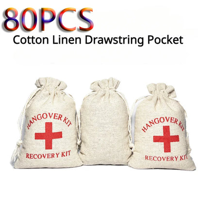 2100PCS Christmas Party Wake-Up Bags – Cotton Linen Storage & Gift Bags for First Aid, Red Cross Hangover Kits
