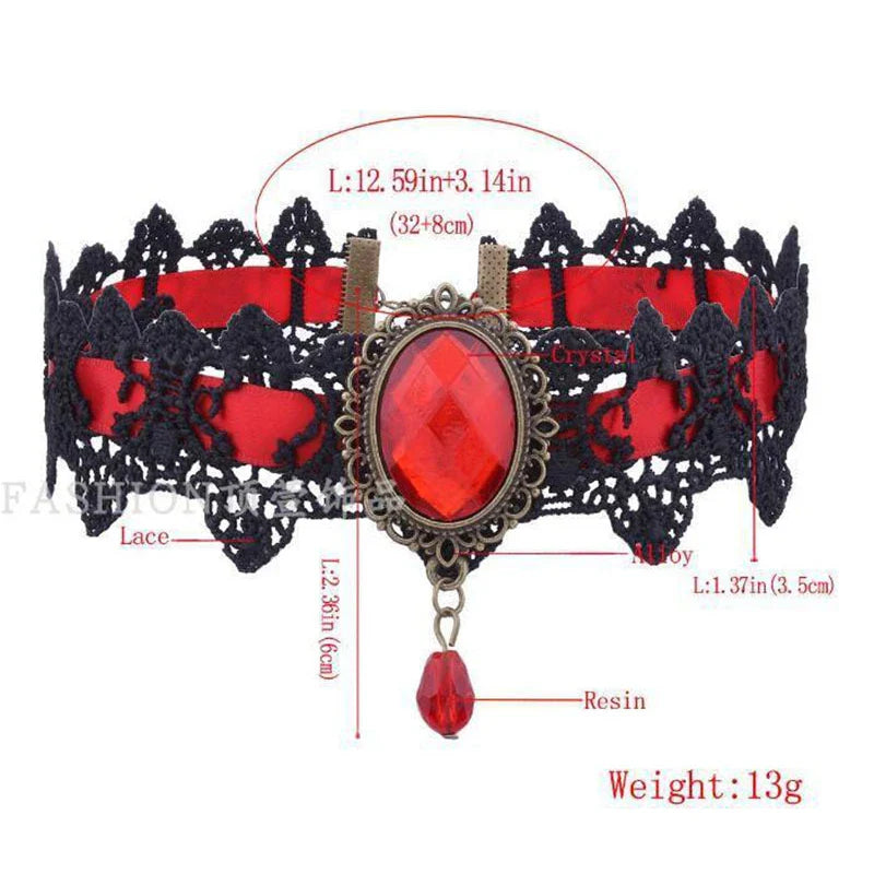 10-Style Bohemian Lace Necklaces for Women – Gothic Punk Choker Jewelry, Red, Blue & Black, Fashion Gift