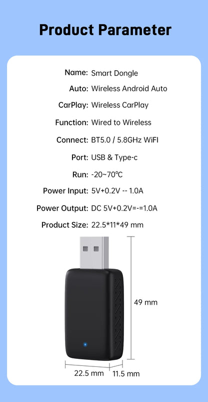 2025 New 2-in-1 Wired to Wireless CarPlay & Android Auto Adapter – Mini Plug & Play Dongle with Auto Connect, Bluetooth & WiFi