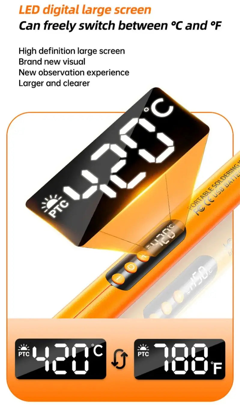 USB Wireless Digital Soldering Iron Kit – Cordless Electric Pen with Adjustable 300–450℃ Temperature