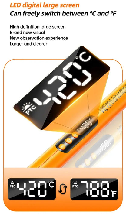 USB Wireless Digital Soldering Iron Kit – Cordless Electric Pen with Adjustable 300–450℃ Temperature