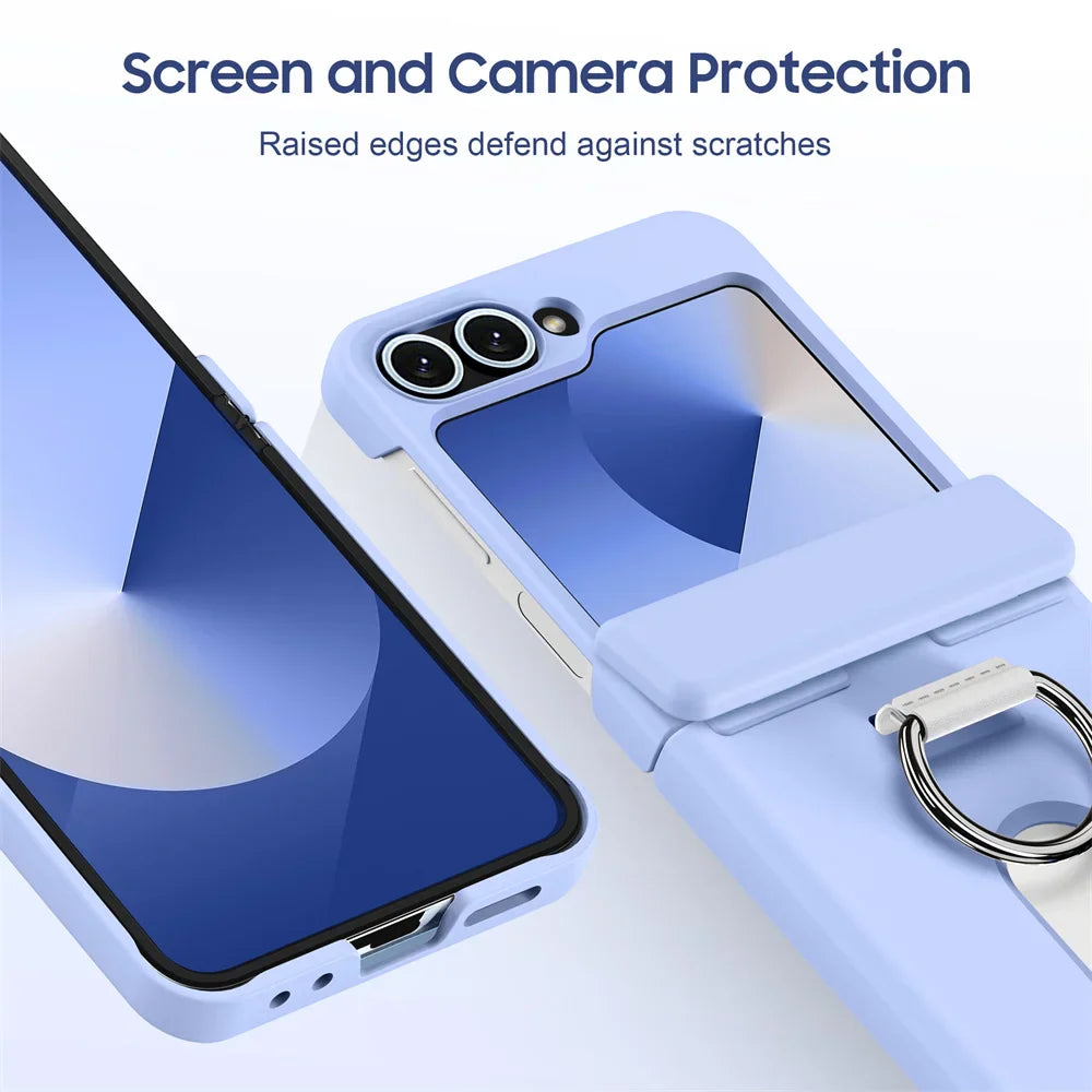 Luxury Wallet Clip Phone Case for Samsung Z Flip — Shockproof Card Slot Cover with Finger Ring for Z Flip 5/6/7/5G