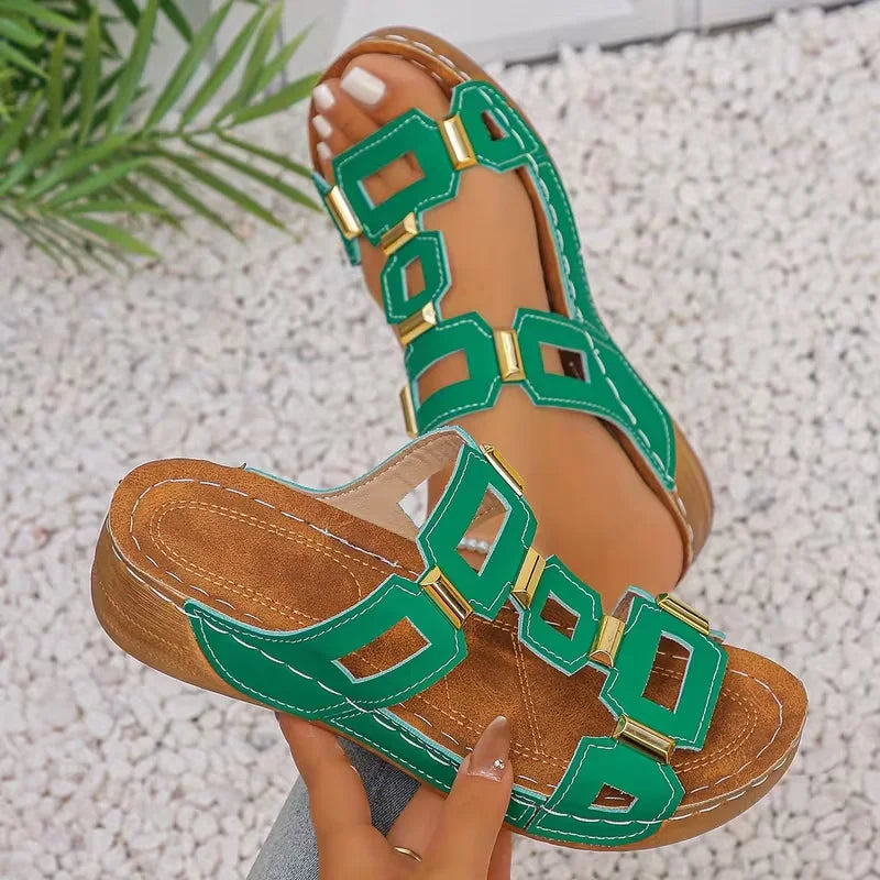 Women’s Roman Style Wedge Sandals - Open-Toe Comfortable Summer Beach Slip-On Shoes