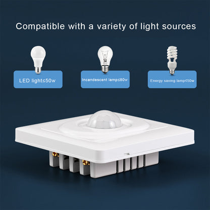 AC 220V LED PIR Motion Sensor Light Switch, Infrared Human Detection, Auto On/Off for Corridor & Staircase