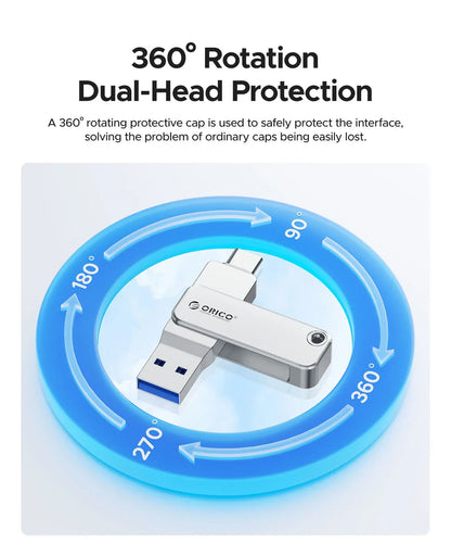 ORICO 128GB Dual USB-C & USB-A Flash Drive – 2-in-1 USB 3.2 Type-C Portable Thumb Drive Storage