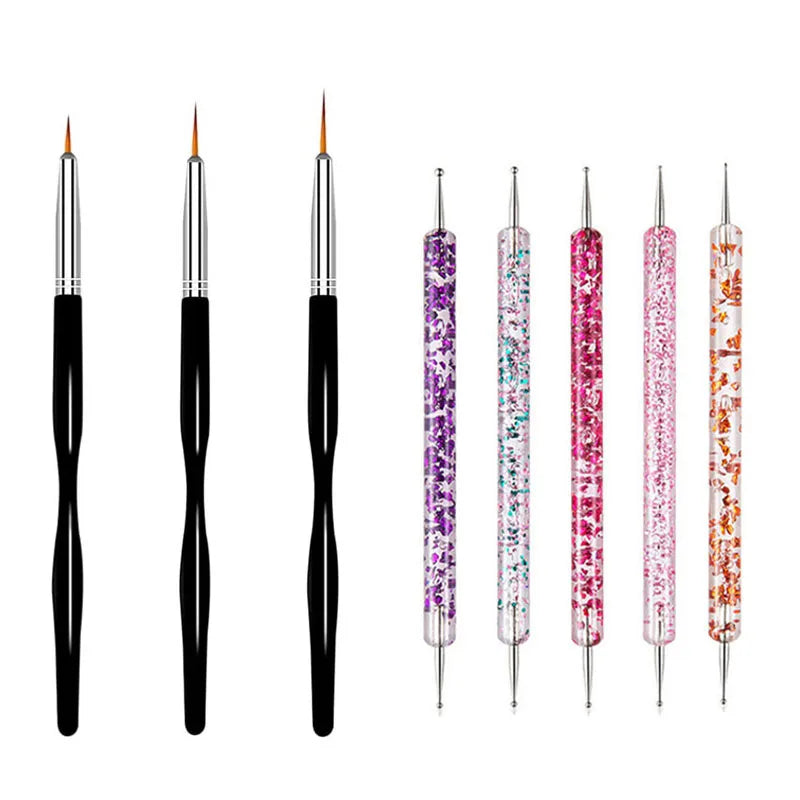 Nail Art Brush Set: 5/20Pcs Design Tip Painting Drawing Carving Dotting Pen - Flat Fan Liner Acrylic Gel UV Polish Manicure Tools