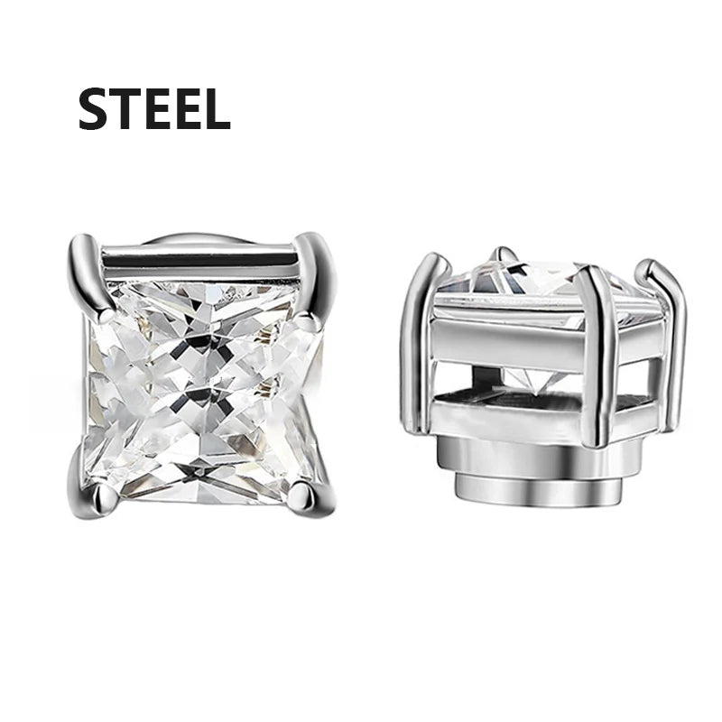 Crystal Strong Magnetic Ear Stud Clip Earrings - Punk Round Zircon Non-Piercing Earrings for Men & Women