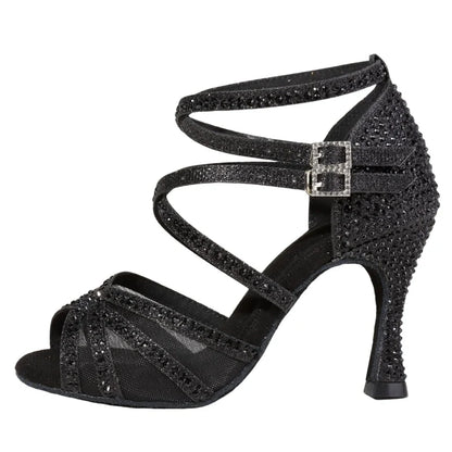 Women’s Latin Dance Shoes - 7.5cm Diamond Studded Heels with Soft Sole for Ballroom & Dance