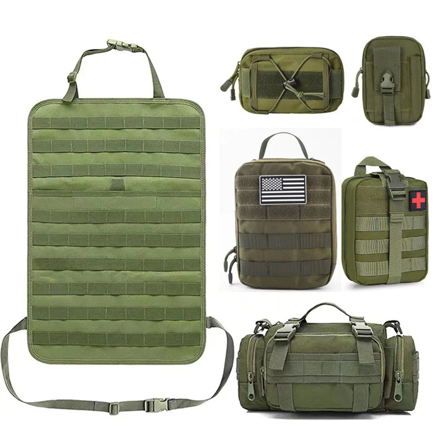 Multifunctional 6 in 1 Car Back Seat Tactical Hanging Storage Organizer - 600D, 55x37CM