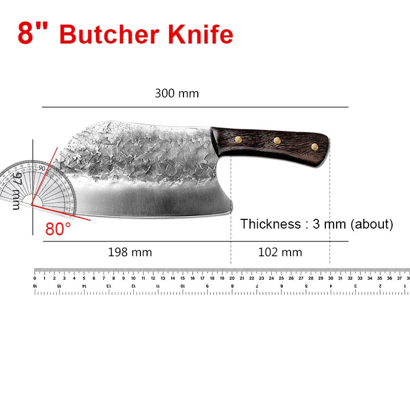 Handmade Forged Kitchen Knife - High-Carbon Chef Knife and Traditional Butcher Cleaver, Bone Chopper for Slicing, Cooking Tools