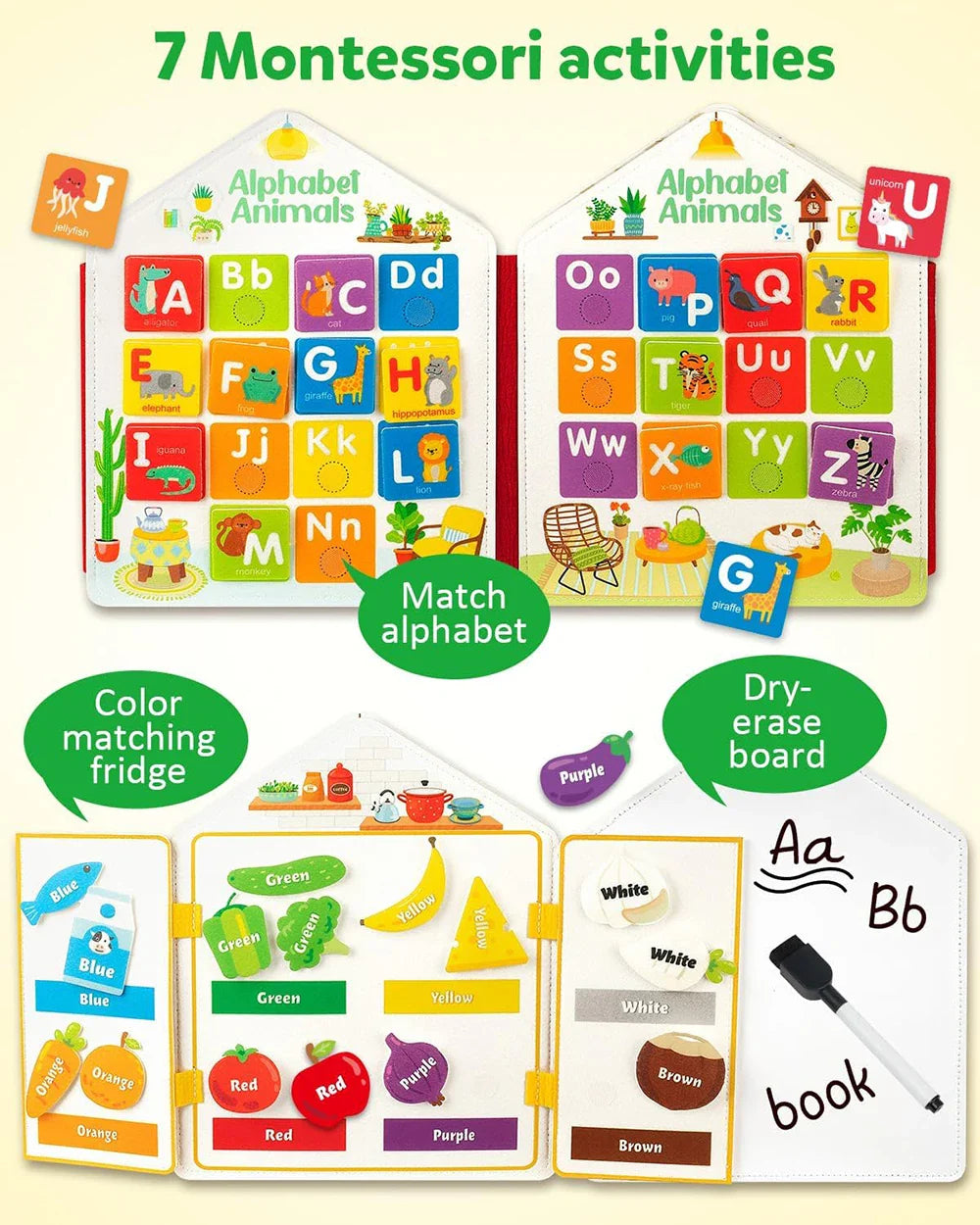 Montessori Toddler Busy Board – Dinosaur Dress-Up Sensory Toy for Learning Life Skills & Travel Backpack