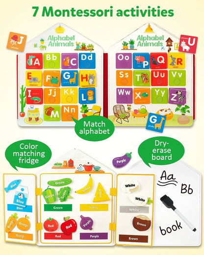 Toddler Montessori Busy Board – Dinosaur Dress-Up, Learning & Sensory Activities, Travel Toy & Life Skills Backpack