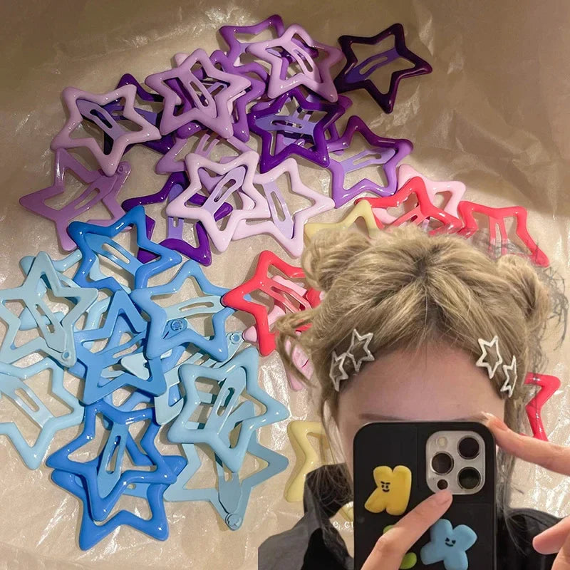 10/50PCS Colorful Kawaii Star Barrettes – Y2K Sweet Girls Metal Snap Hairclips & Hair Jewelry Gifts