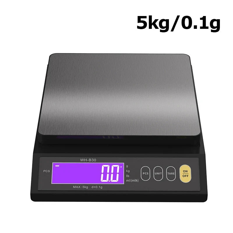 5kg/0.1g and 10kg/1g Digital Electronic Kitchen Scale, LCD Display, Fully Waterproof Stainless Steel Weighing Tool for Baking