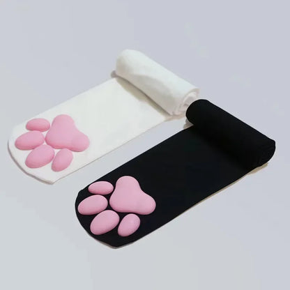 Playful Style Alert: Pink Cat Paw Pad Sock Lolita Thigh High Socks - Adorable Cosplay 3D Kitten Claw Stockings for Women and Children
