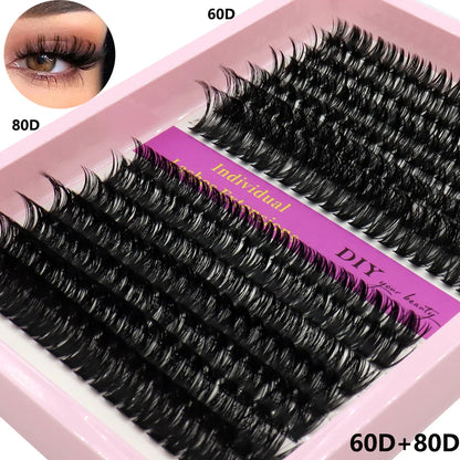 40D–100D Segmented Tufted Eyelashes – 14 Rows Mixed 10–16mm Black Matte DIY Grafted False Eyelash Extensions for Volume Makeup Look