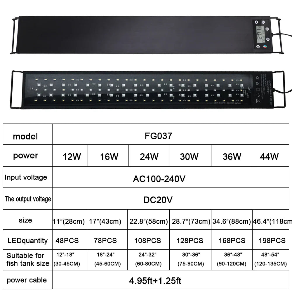 24/7 Full Spectrum Aquarium LED Light – Adjustable Brightness with Timer for Fish Tanks & Aquariums Decoration
