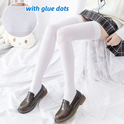 Over The Knee Velvet Thigh High Socks for Women & Girls – Elastic Anti-Slip White Long Tube Uniform Stockings (Up to 190cm Fit)