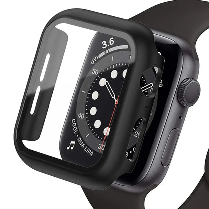 Apple Watch Tempered Glass Case - Full Cover PC Bumper Screen Protector for Series 9 8 7 6 SE 45mm 41mm 44mm 40mm