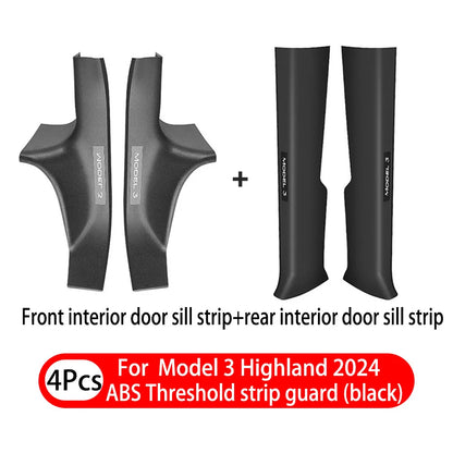 2/4/8PCS Tesla Model 3/Y Highland Door Sill Protector — ABS Anti-Kick Waterproof Threshold Strip for Front & Rear