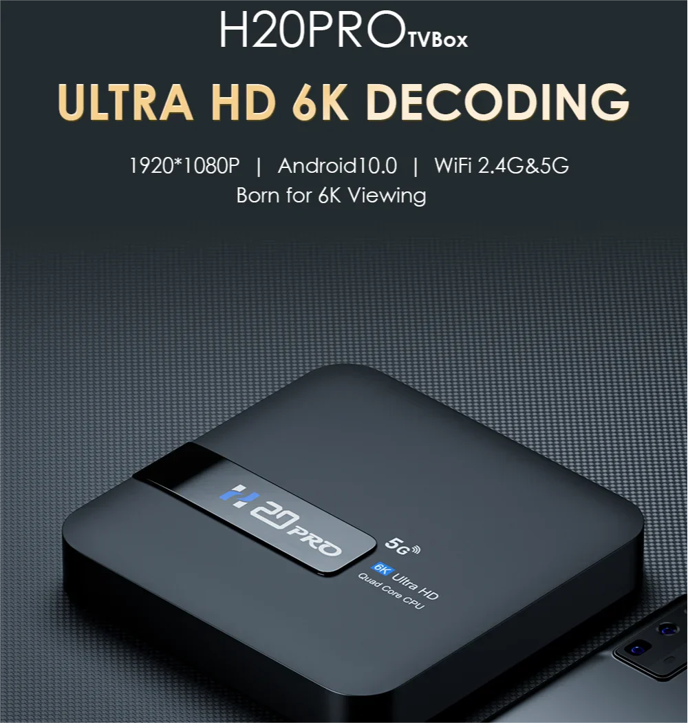 H20PRO Android TV Box – 4K Media Player with Android 10, 2GB RAM, 16GB Storage, Dual WiFi, Play Store, 1080P