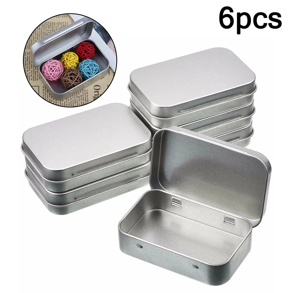 6PCS Mini Metal Storage Boxes — Tin-Plated Slide Cover for Jewelry, Pills, Cosmetics, and Portable Organizer