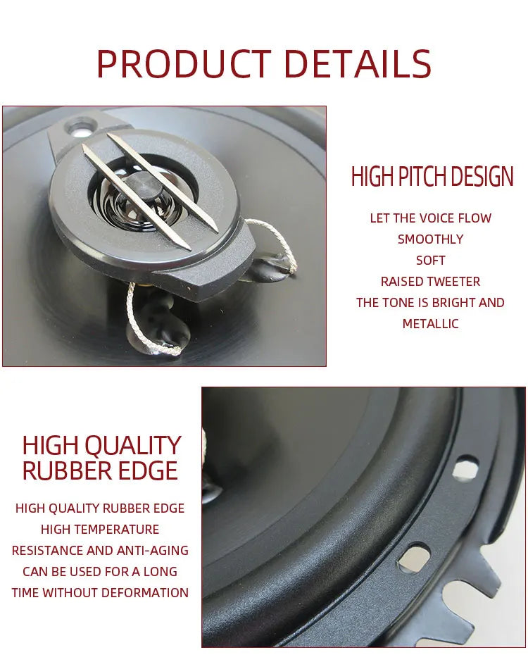 6 Inch 640W 3-Way Universal Car Coaxial Speakers - Full Range HiFi Auto Stereo with Non-Destructive Installation