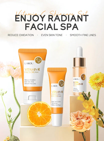 3pcs LAIKOU Vitamin C 24K Golden Sakura Skincare Set – Moisturizing Face Cream, Serum & Eye Cream