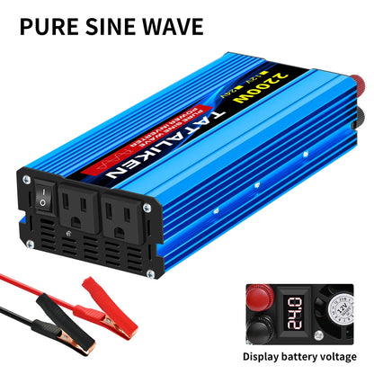 12V/24V to 110V AC Pure Sine Wave Power Inverter — 4000W/16000W 60Hz Converter with LED & US Socket for Car & Solar