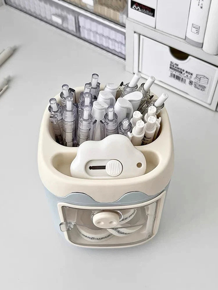 Cartoon Cute Desktop Storage Box – Large Capacity Pencil Holder & Multi-Functional Organizer for Student Stationery & Makeup Brushes