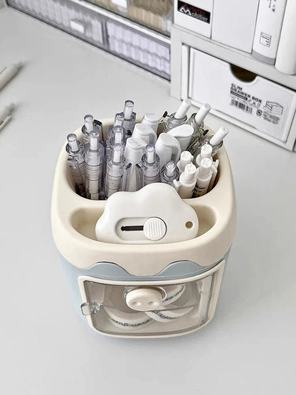 Cartoon Cute Desktop Storage Box – Large Capacity Pencil Holder & Multi-Functional Organizer for Student Stationery & Makeup Brushes