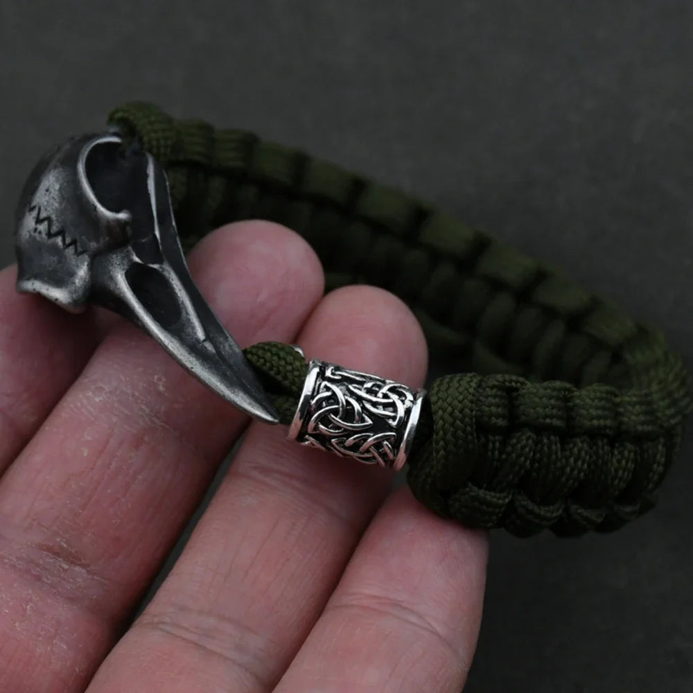 Odin Crow Skeleton Viking Bracelet - Norse Rune Bead Paracord Rope Valknut Eagle Pendant Amulet Jewelry Gift
